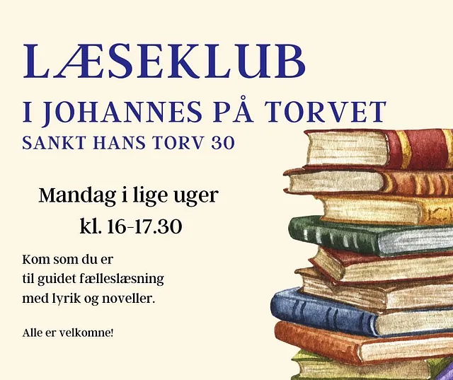 Hver anden mandag i lige uger mødes Læseklubben kl. 16-17.30 for at læse sammen. En læseguide fra Læseforeningen guider det, og man behøver ikke at forberede sig - man møder bare op for at læse sammen med andre! 